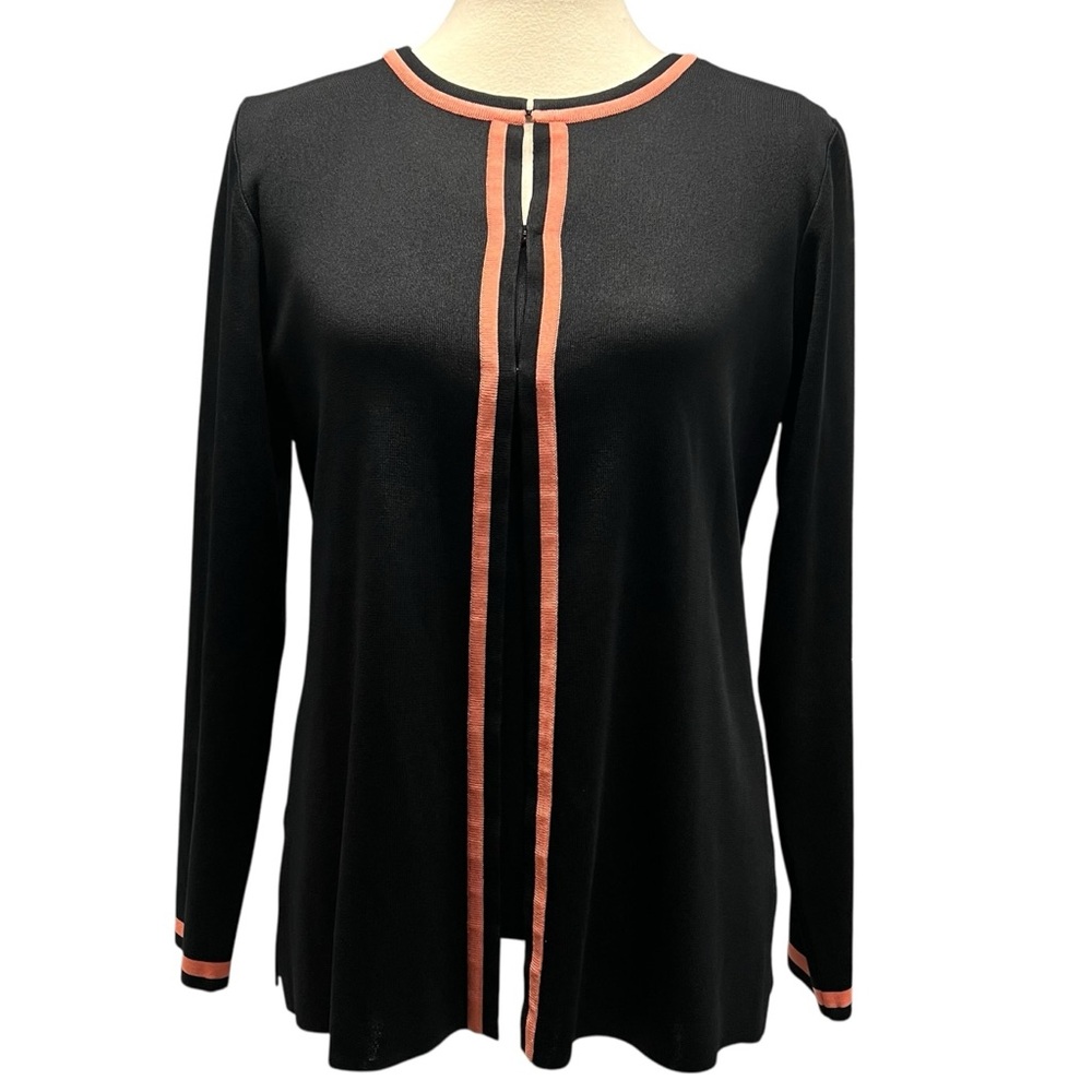 Misook 2 Piece Black Tank & Jacket Coral Trim Women’s Small/Medium - Picture 2 of 12